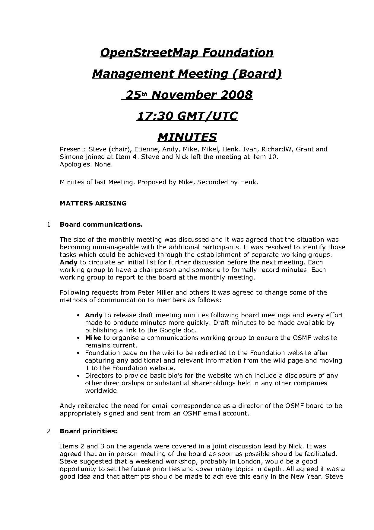 OSMF Board Meeting Minutes 2008-11-25