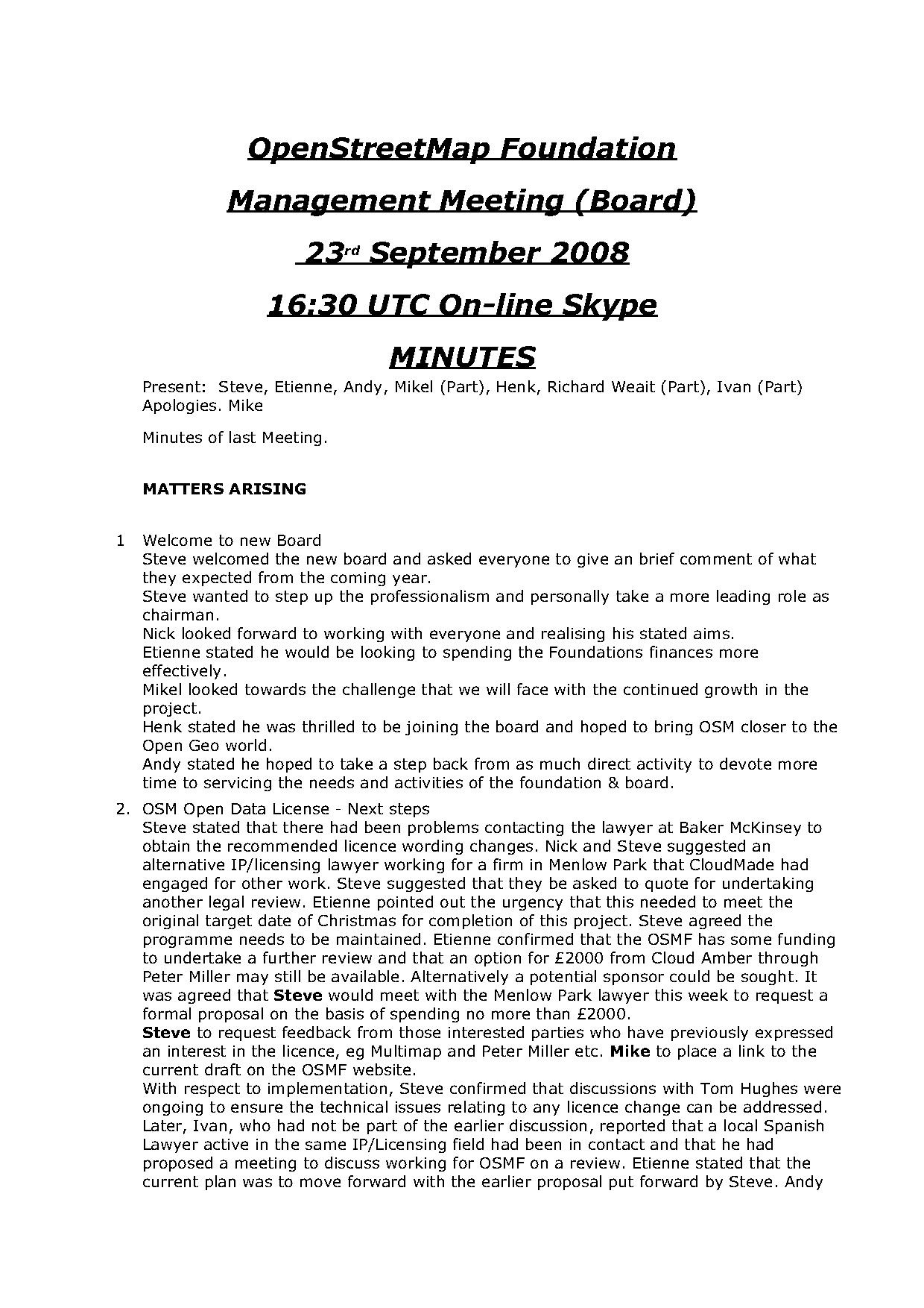 OSMF Board Meeting Minutes 2008-09-24