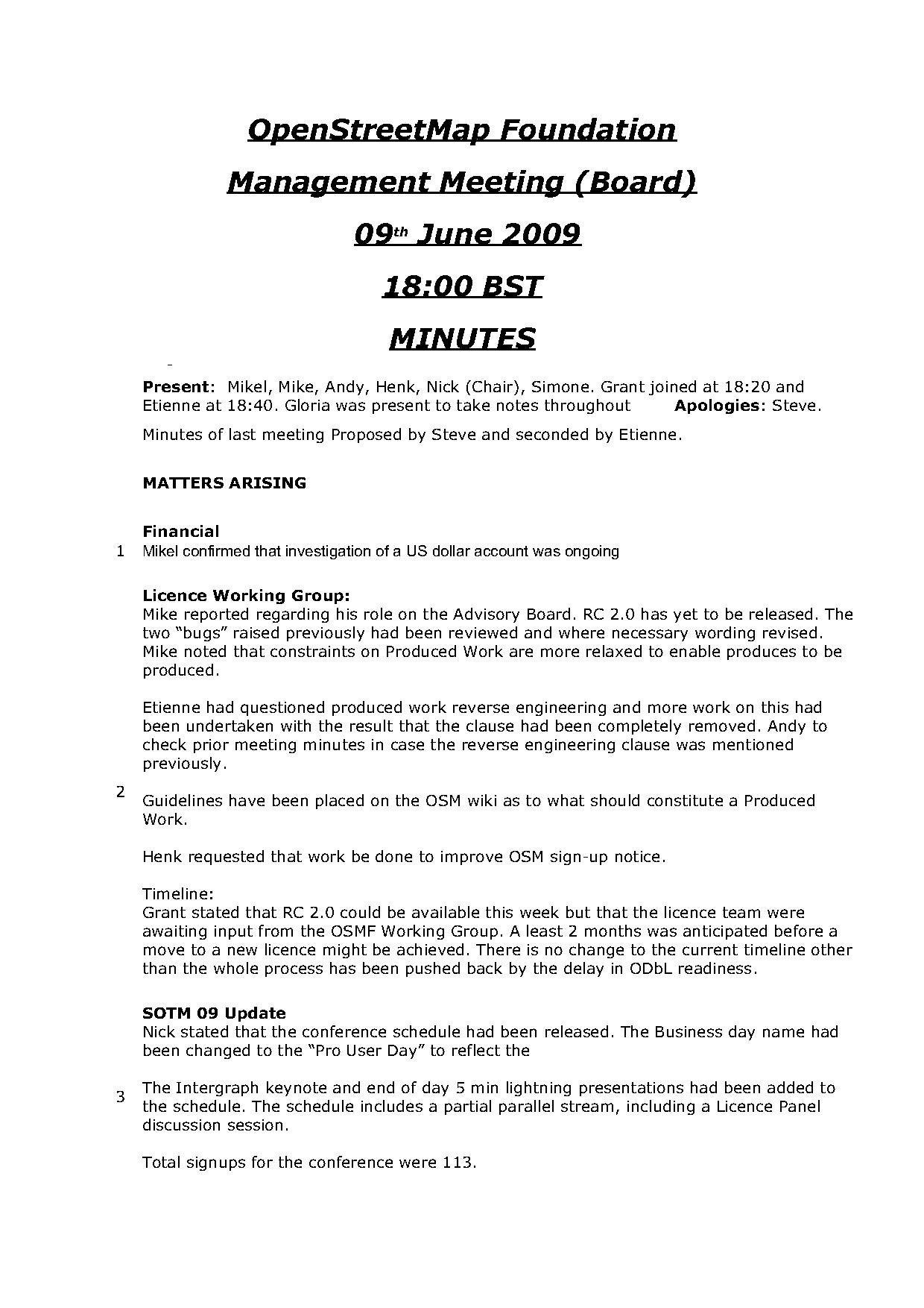 OSMF Board Meeting Minutes 2009-06-09