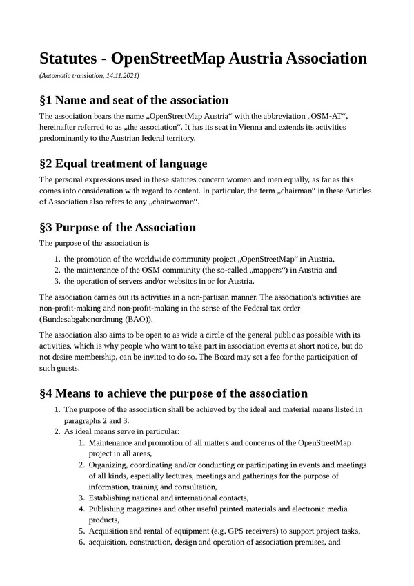 English translation of articles association